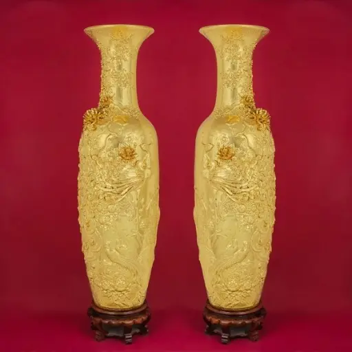 Lộc Bình Phú Quý Trường Xuân Dát Vàng Toàn Thân Bát Tràng